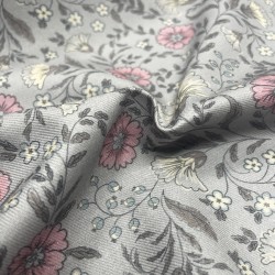 Flanella di cotone Bio, Grigio, Fiori Rosa