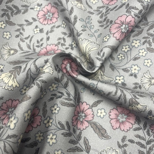 Flanella di cotone Bio, Grigio, Fiori Rosa