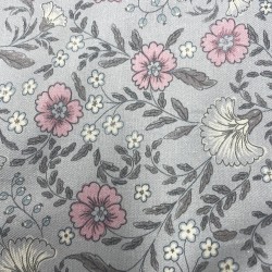 Flanella di cotone Bio, Grigio, Fiori Rosa