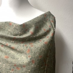 Cotone Bio, Verde con Fiorellini Ruggine