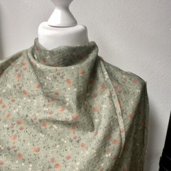 Cotone Bio, Verde con Fiorellini Ruggine