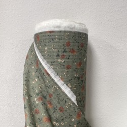 Cotone Bio, Verde con Fiorellini Ruggine