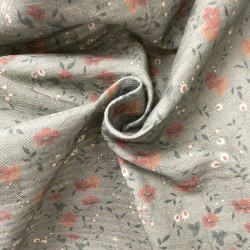 Cotone Bio, Verde con Fiorellini Ruggine