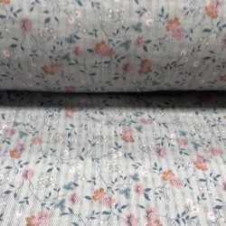 Cotone Bio, Grigio chiaro con Fiorellini Ruggine