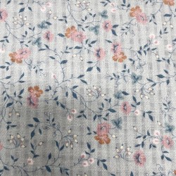 Cotone Bio, Grigio chiaro con Fiorellini Ruggine
