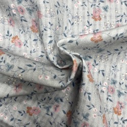 Cotone Bio, Grigio chiaro con Fiorellini Ruggine