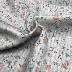 Cotone Bio, Grigio chiaro con Fiorellini Ruggine