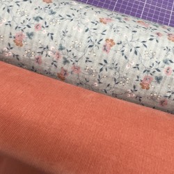 Cotone Bio, Grigio chiaro con Fiorellini Ruggine