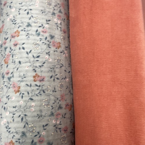Cotone Bio, Grigio chiaro con Fiorellini Ruggine