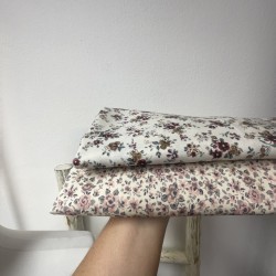Flanella di cotone Bio, Bianco , Fiori Rossi Bordeaux
