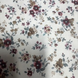 Flanella di cotone Bio, Bianco , Fiori Rossi Bordeaux