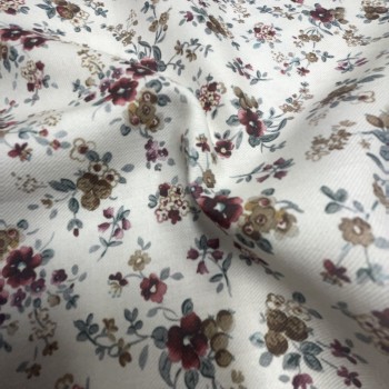 Flanella di cotone Bio, Bianco , Fiori Rossi Bordeaux