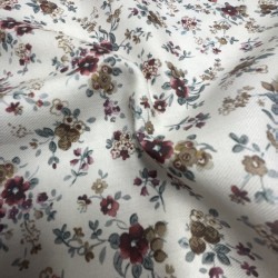 Flanella di cotone Bio, Bianco , Fiori Rossi Bordeaux