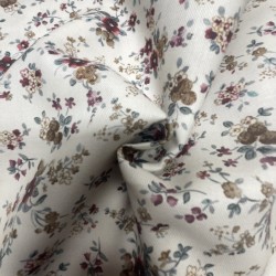 Flanella di cotone Bio, Bianco , Fiori Rossi Bordeaux