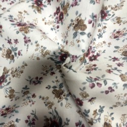 Flanella di cotone Bio, Bianco , Fiori Rossi Bordeaux