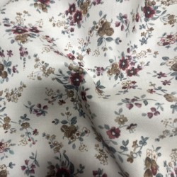Flanella di cotone Bio, Bianco , Fiori Rossi Bordeaux