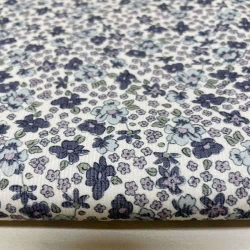 Flanella di cotone Bio, Fiori Blu e Celesti