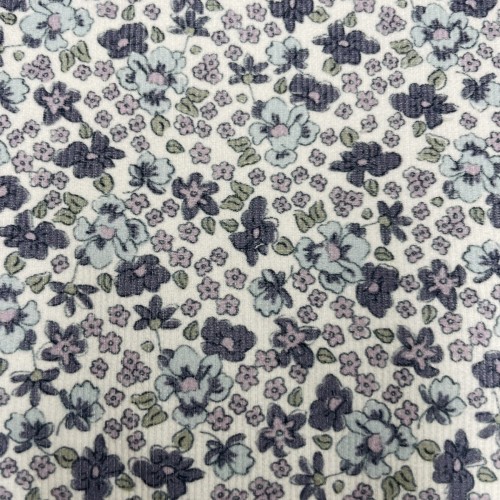 Flanella di cotone Bio, Fiori Blu e Celesti