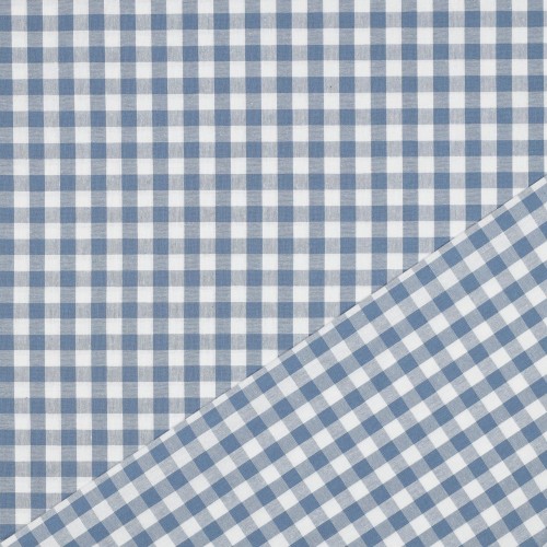 Cotone Popeline, Quadri, Blu