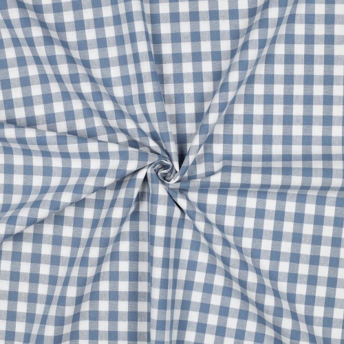 Cotone Popeline, Quadri, Blu