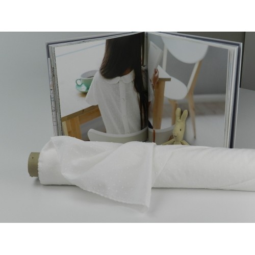 Plumeti Cotton Liso con  ricamo in rilevo, Bianco