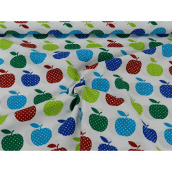 Cotone, Bianco con Mele Rosse, Verde e Celeste
