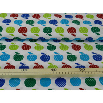 Cotone, Bianco con Mele Rosse, Verde e Celeste 2