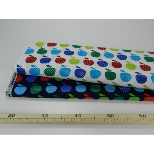 Cotone, Bianco con Mele Rosse, Verde e Celeste