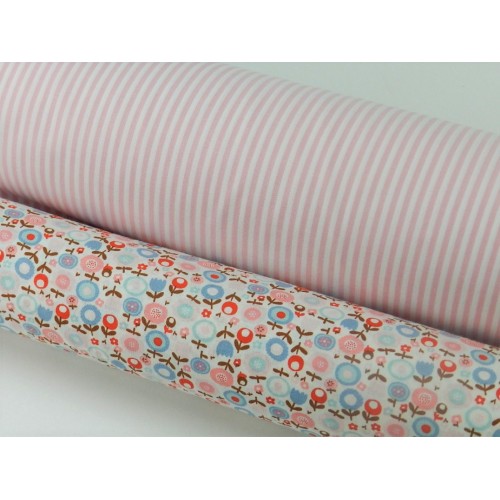 Cotone Vichy, Rosa, Righe Bianche