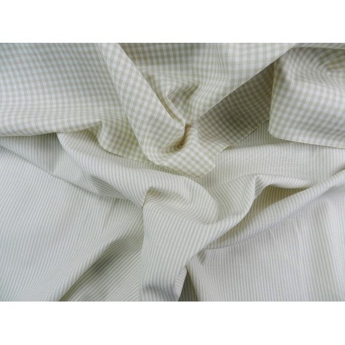 Cotone Vichy, Beige a quadretti piccoli bianchi