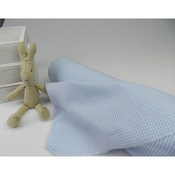 Cotone Vichy Celeste a quadretti piccoli bianchi