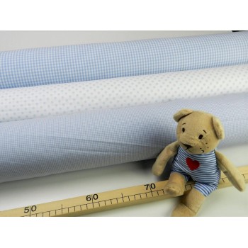 Cotone Vichy Celeste a quadretti piccoli bianchi 2