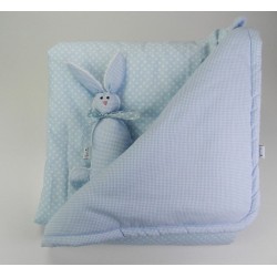 Cotone Vichy Celeste a quadretti piccoli bianchi