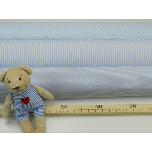 Cotone Vichy Celeste a quadretti piccoli bianchi