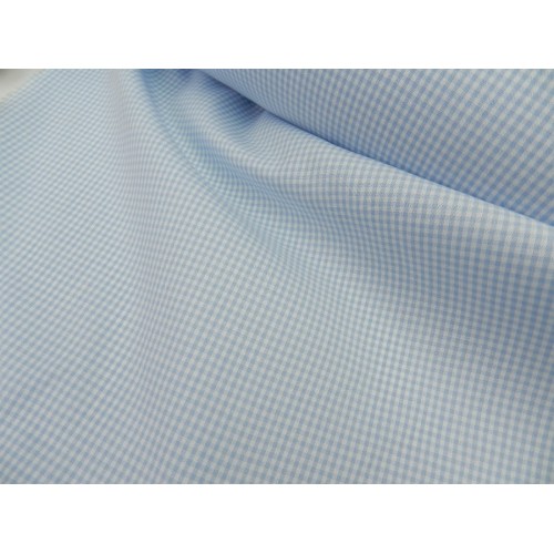 Cotone Vichy Celeste a quadretti piccoli bianchi