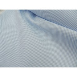 Cotone Vichy Celeste a quadretti piccoli bianchi