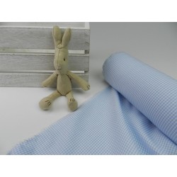 Cotone Vichy Celeste a quadretti piccoli bianchi