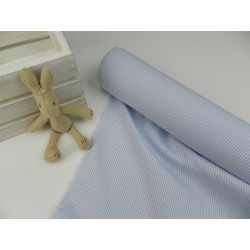 Cotone Vichy Celeste a quadretti piccoli bianchi