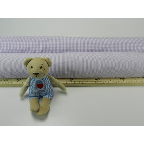 Cotone Vichy , Righe, Viola / Bianco