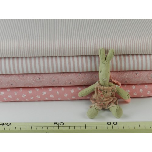 Cotone Oxford, Bianco con righe  Rosa