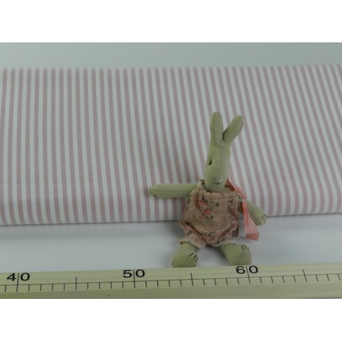 Cotone Oxford, Bianco con righe  Rosa