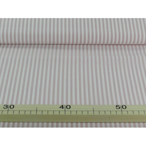 Cotone Oxford, Bianco con righe  Rosa