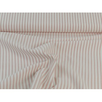 Cotone Oxford, Bianco con righe  Rosa