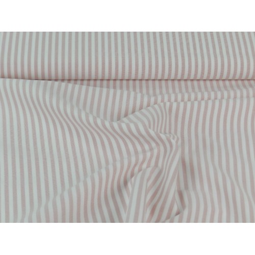 Cotone Oxford, Bianco con righe  Rosa