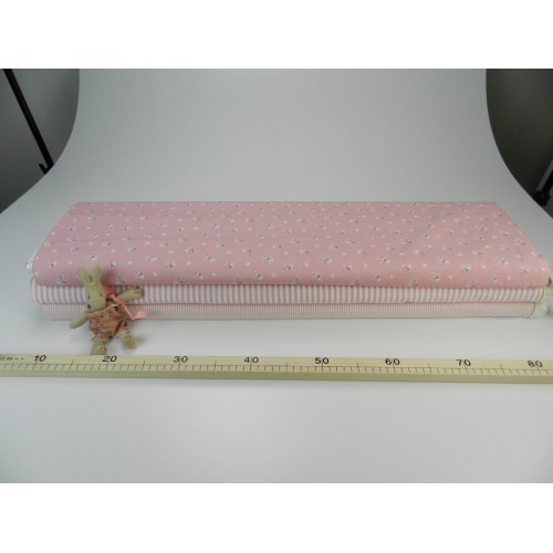 Cotone Oxford, Bianco con righe  Rosa