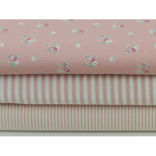 Cotone Oxford, Bianco con righe  Rosa