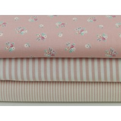 Cotone Oxford, Bianco con righe  Rosa