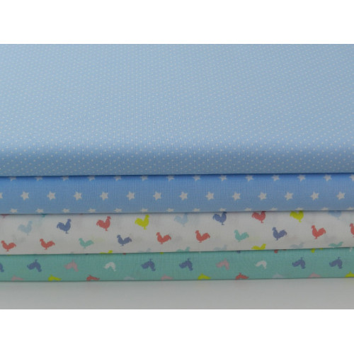 Cotone Capri, Celeste Pois piccoli Bianchi