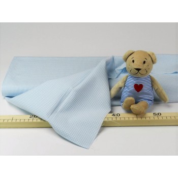 Cotone Bio,Popeline  Celeste a quadretti