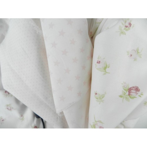 Cotone Bio, Bianco, Stelle Rosa